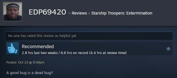 Image of an article titled Starship Troopers: Extinction from a Steam review